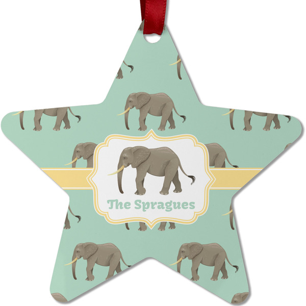 Custom Elephant Metal Star Ornament - Double Sided w/ Name or Text