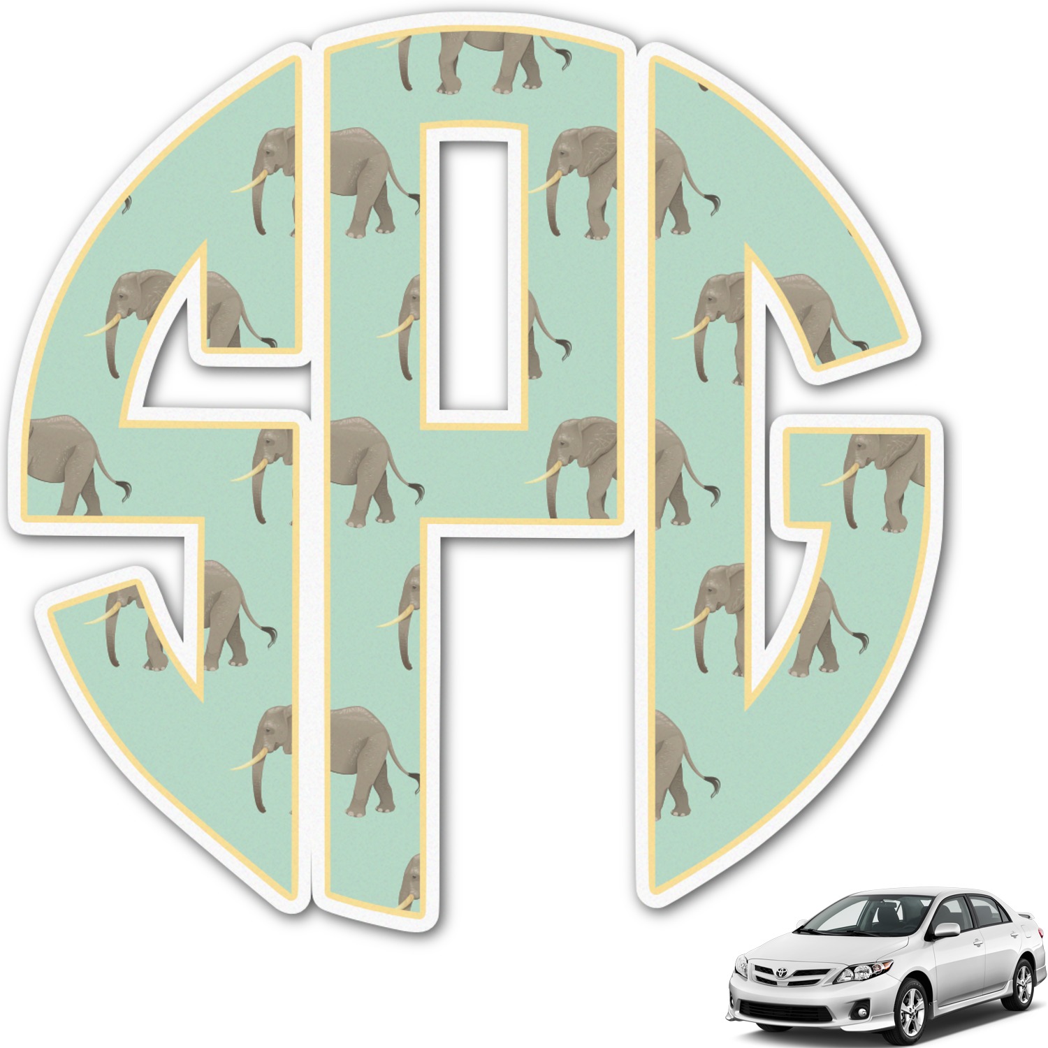 Custom Elephant Monogram Car Decal (Personalized) YouCustomizeIt