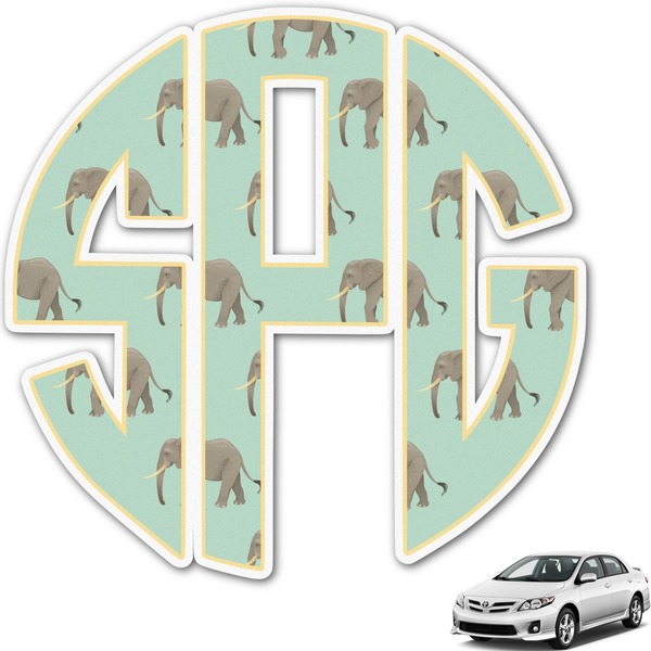 Custom Elephant Monogram Car Decal (Personalized)