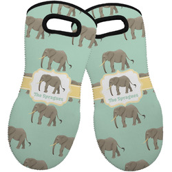 Elephant Neoprene Oven Mitts - Set of 2 w/ Name or Text