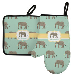 Elephant Left Oven Mitt & Pot Holder Set w/ Name or Text