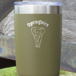 Elephant 20 oz Stainless Steel Tumbler - Olive - Double Sided (Personalized)