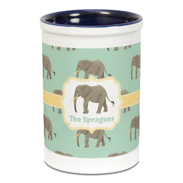 Custom Elephant Ceramic Pencil Holders - Blue