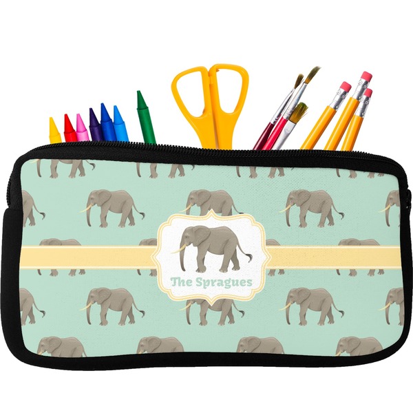 Custom Elephant Neoprene Pencil Case - Small w/ Name or Text