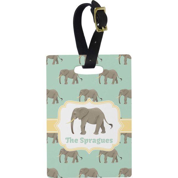 Custom Elephant Plastic Luggage Tag - Rectangular w/ Name or Text