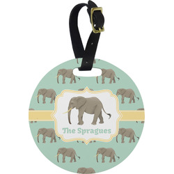 Elephant Plastic Luggage Tag - Round (Personalized)