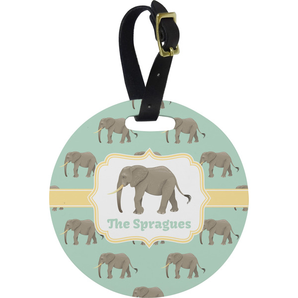 Custom Elephant Plastic Luggage Tag - Round (Personalized)