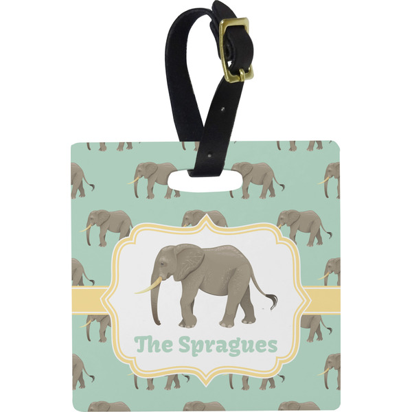 Custom Elephant Plastic Luggage Tag - Square w/ Name or Text