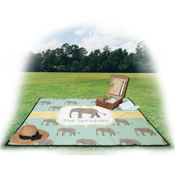 Elephant Picnic Blanket - with Basket Hat and Book - in Use