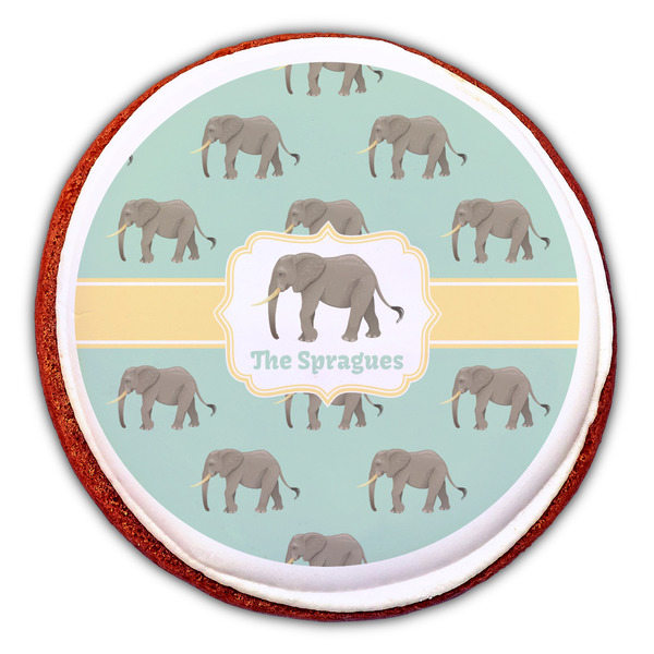 Elephant Printed Icing Circle - Large - On Cookie