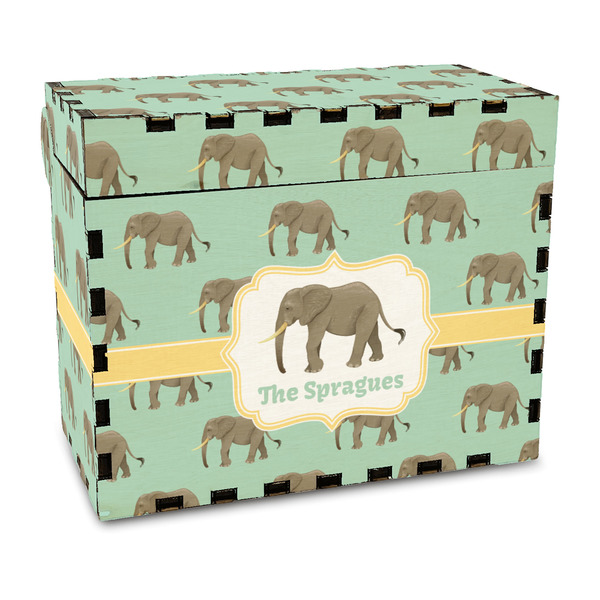 Custom Elephant Wood Recipe Box - Full Color Print (Personalized)