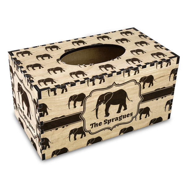 Custom Elephant Wood Tissue Box Cover - Rectangle (Personalized)