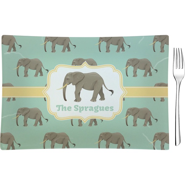 Custom Elephant Rectangular Glass Appetizer / Dessert Plate - Single or Set (Personalized)