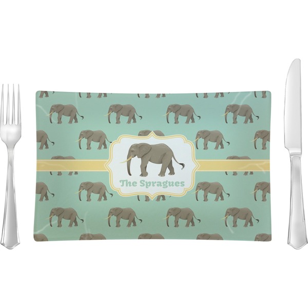Custom Elephant Rectangular Glass Lunch / Dinner Plate - Single or Set (Personalized)