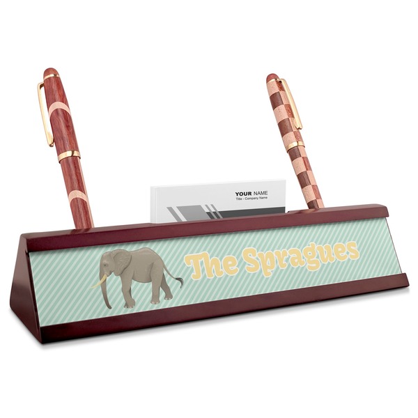 Custom Elephant Red Mahogany Nameplate with Business Card Holder (Personalized)