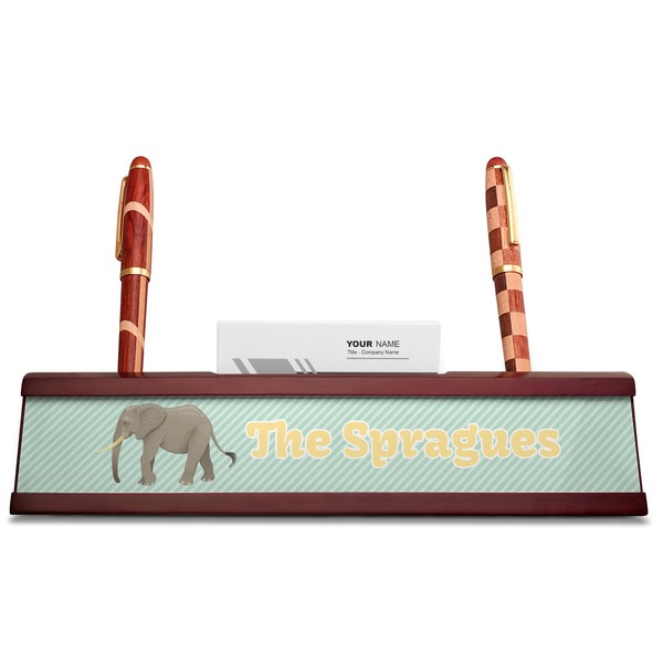 Elephant Red Mahogany Nameplates with Business Card Holder - Straight