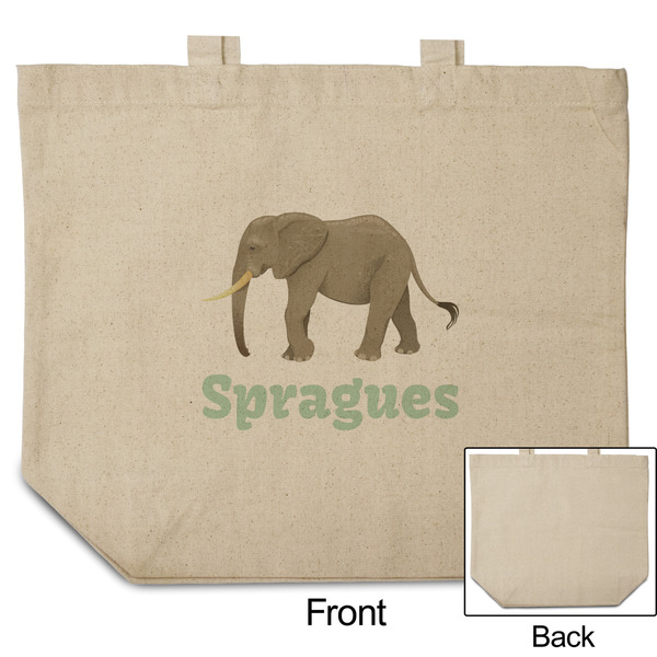Elephant Reusable Cotton Grocery Bag - Front & Back View