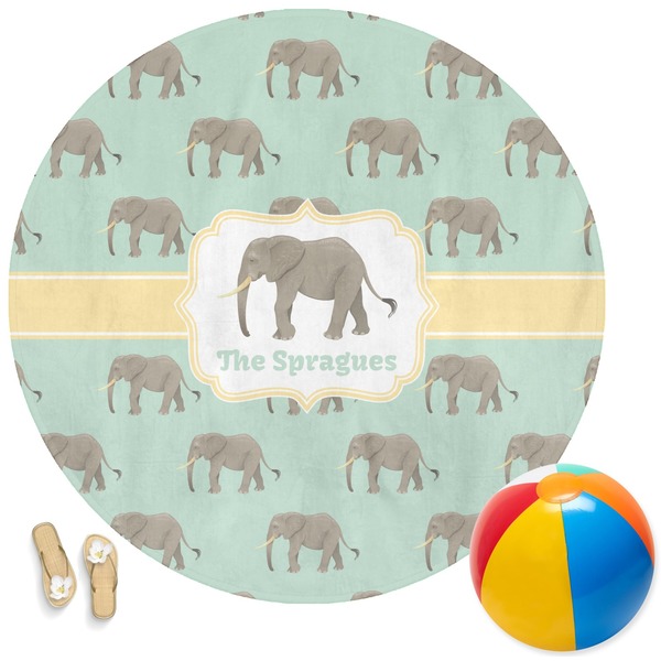 Custom Elephant Round Beach Towel (Personalized)