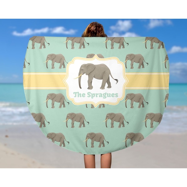 Elephant Round Beach Towel - In Use
