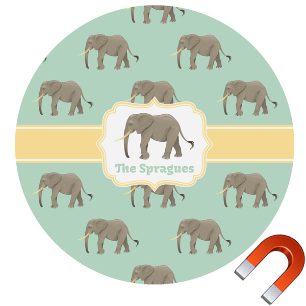 Custom Elephant Round Car Magnet - 6" (Personalized)