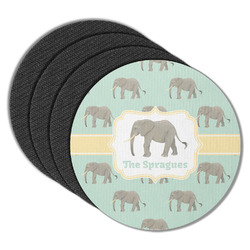 Elephant Round Rubber Backed Coasters - Set of 4 (Personalized)