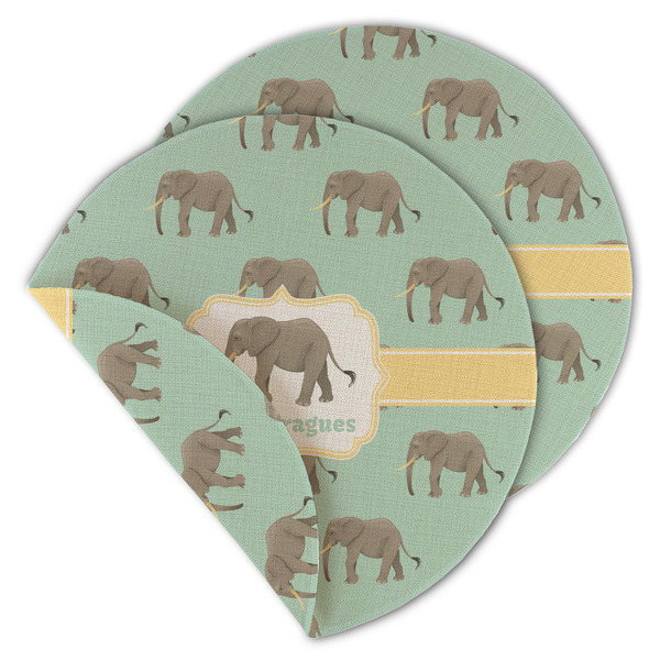 Custom Elephant Round Linen Placemat - Double Sided - Set of 4 (Personalized)