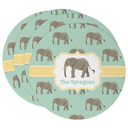 Elephant Round Paper Coasters w/ Name or Text