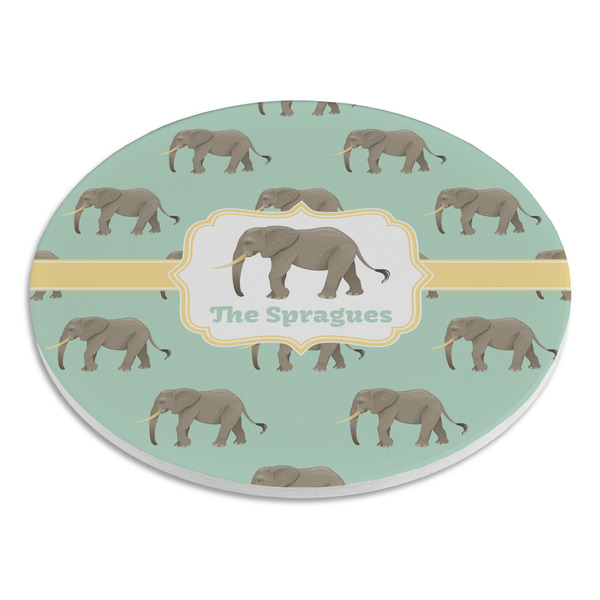 Elephant Round Stone Trivet - Angle View