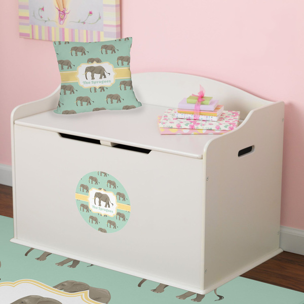 Elephant Round Wall Decal on Toy Chest