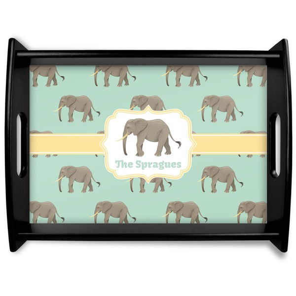 Custom Elephant Black Wooden Tray - Large (Personalized)