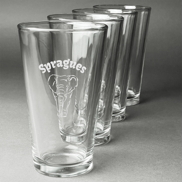 Custom Elephant Pint Glasses - Engraved (Set of 4) (Personalized)