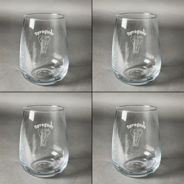 Elephant Set of Four Personalized Stemless Wineglasses (Approval)