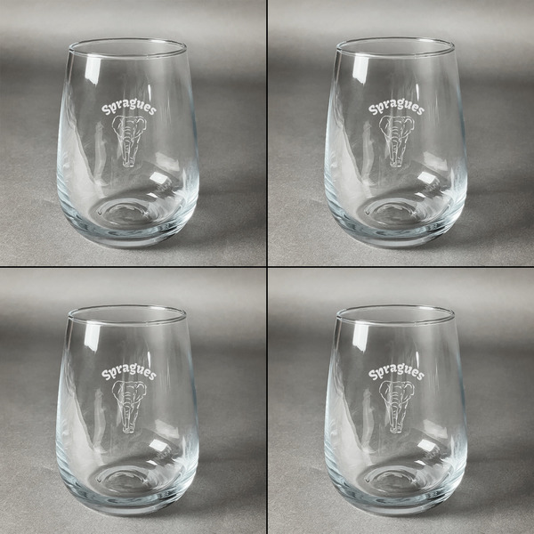 Elephant Set of Four Personalized Stemless Wineglasses (Approval)