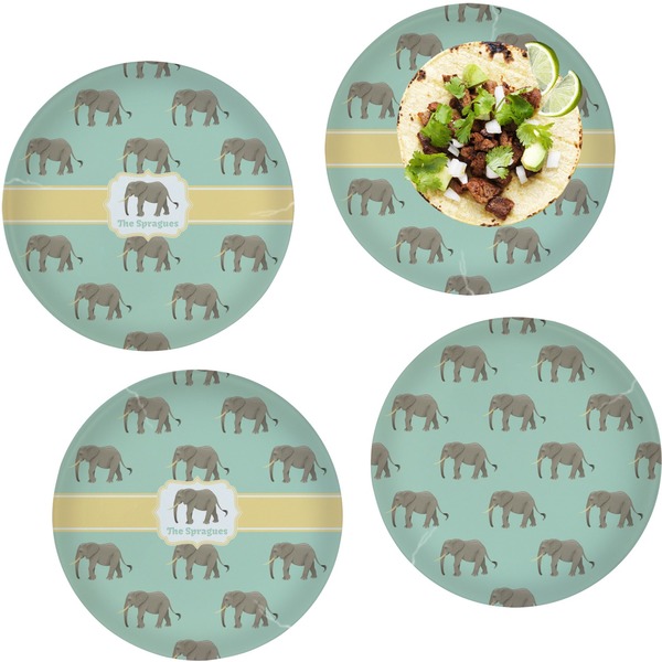 Custom Elephant Set of 4 Glass Lunch / Dinner Plate 10" (Personalized)