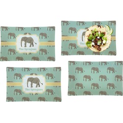 Elephant Set of 4 Glass Rectangular Lunch / Dinner Plate (Personalized)