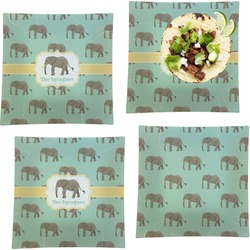 Elephant Set of 4 Glass Square Lunch / Dinner Plate 9.5" (Personalized)