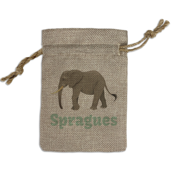 Custom Elephant Small Burlap Gift Bag - Front (Personalized)