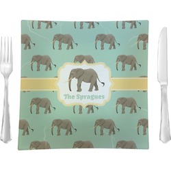 Elephant 9.5" Glass Square Lunch / Dinner Plate- Single or Set of 4 (Personalized)
