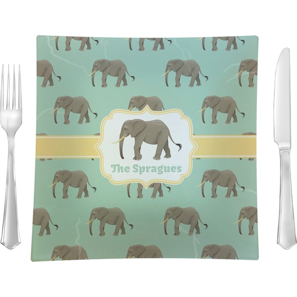 Custom Elephant 9.5" Glass Square Lunch / Dinner Plate- Single or Set of 4 (Personalized)