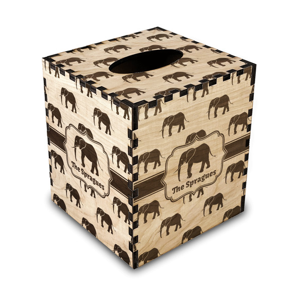 Custom Elephant Wood Tissue Box Cover - Square (Personalized)