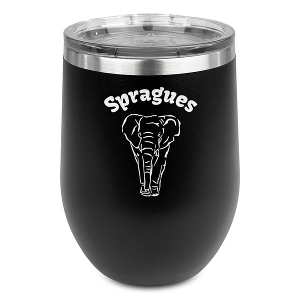 Custom Elephant Stemless Stainless Steel Wine Tumbler - Black - Single Sided (Personalized)