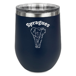 Elephant Stemless Stainless Steel Wine Tumbler - Navy - Double Sided (Personalized)