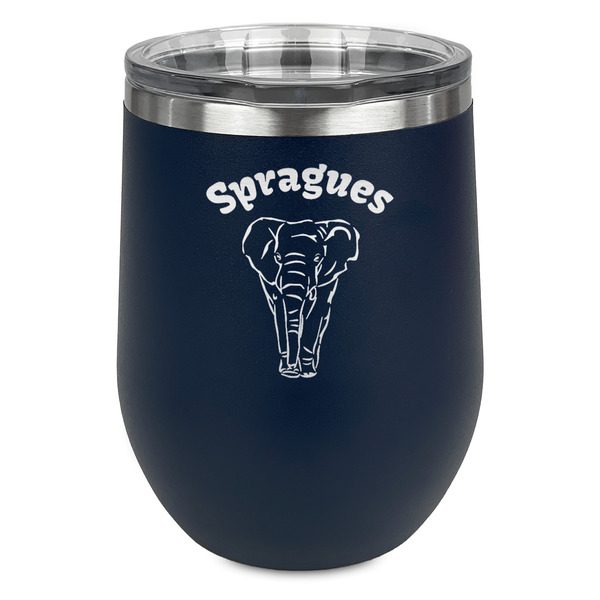 Custom Elephant Stemless Stainless Steel Wine Tumbler - Navy - Double Sided (Personalized)