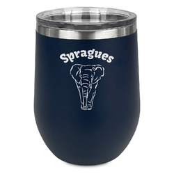 Elephant Stemless Stainless Steel Wine Tumbler - Navy - Single Sided (Personalized)