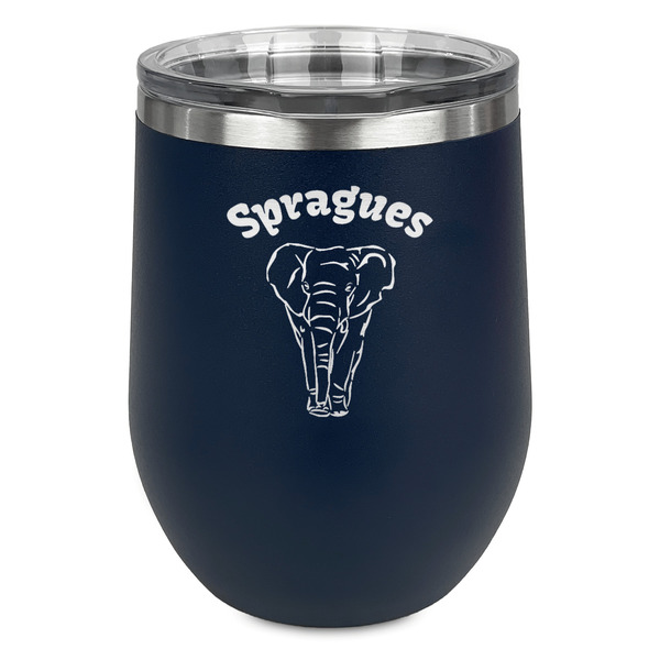 Custom Elephant Stemless Stainless Steel Wine Tumbler - Navy - Single Sided (Personalized)