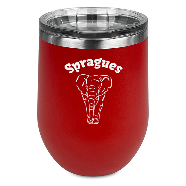 Custom Elephant Stemless Stainless Steel Wine Tumbler - Red - Double Sided (Personalized)
