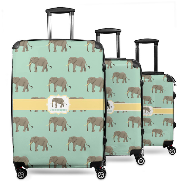 Custom Elephant 3 Piece Luggage Set - 20" Carry On, 24" Medium Checked, 28" Large Checked (Personalized)