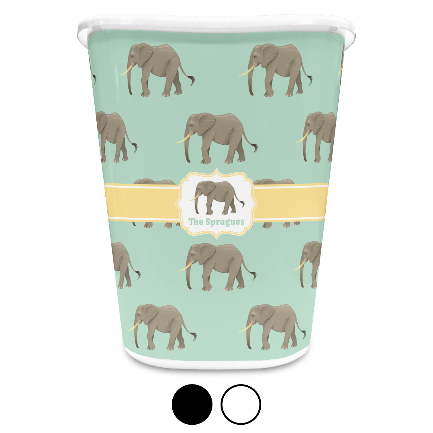 Elephant Waste Basket Single Sided (White) (Personalized
