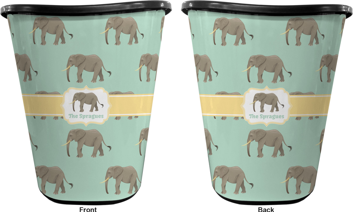 Elephant Waste Basket Double Sided (Black) (Personalized