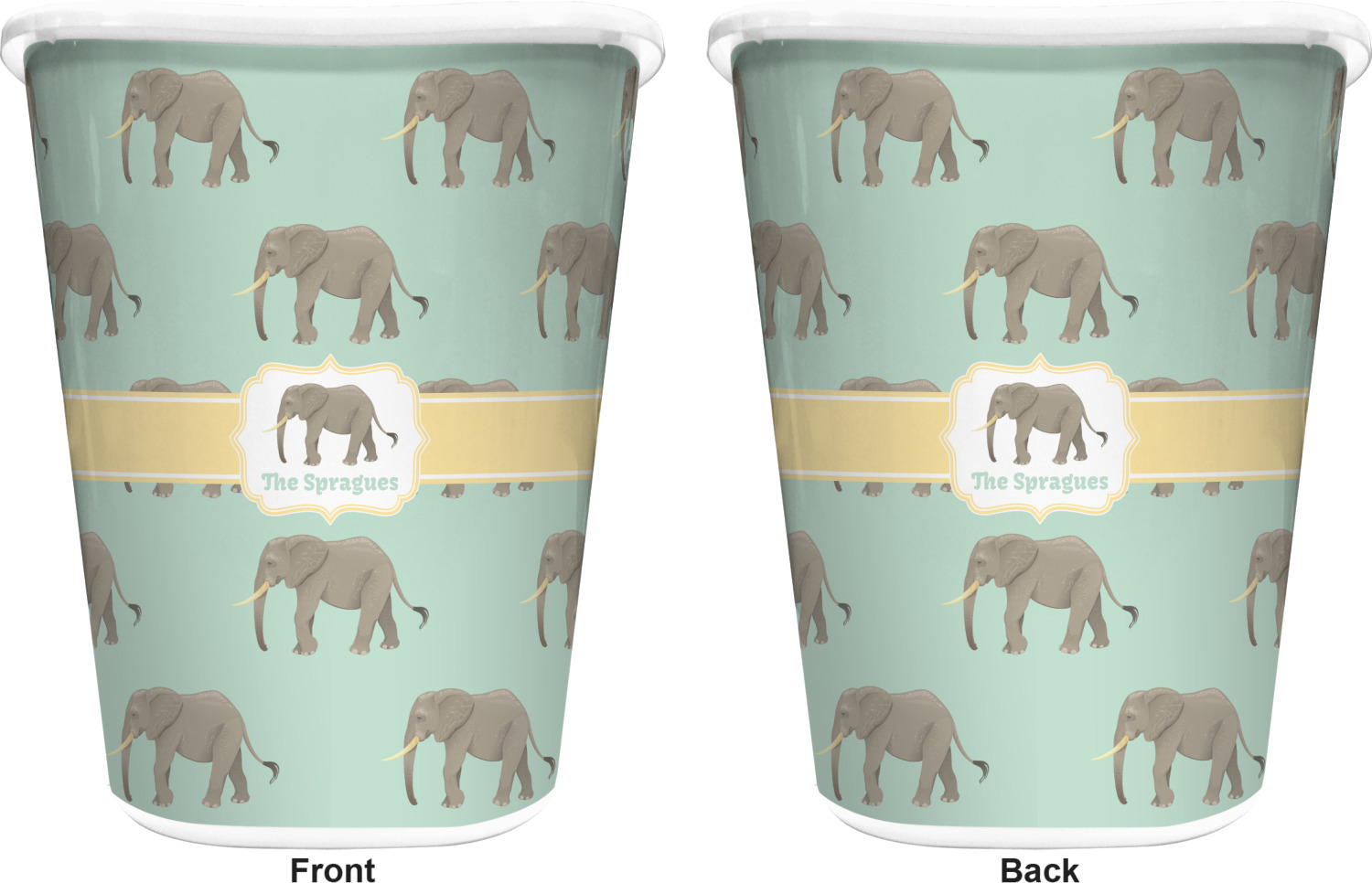 Elephant Waste Basket Double Sided (White) (Personalized